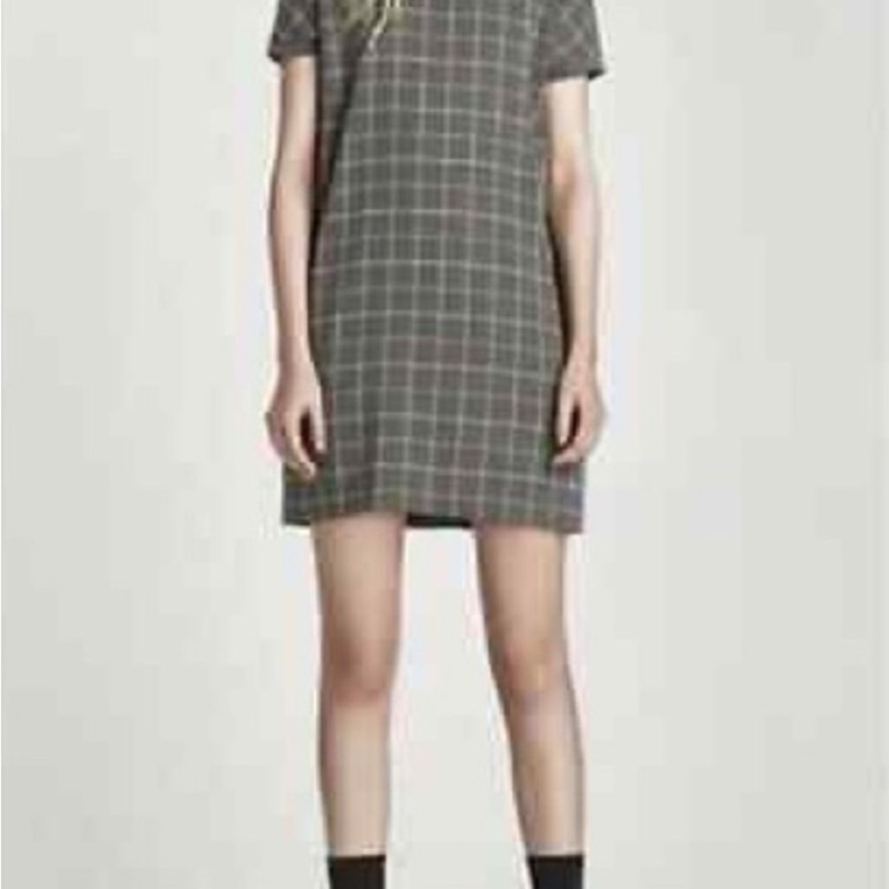 Zara Gray Plaid Sheath Mini Dress Crew Neck Short Sleeve